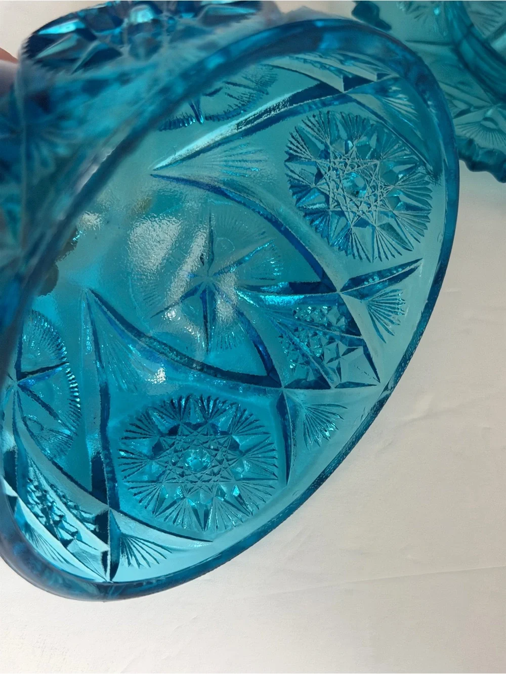 Bright Blue Pressed Glass Covered Cheese Dish